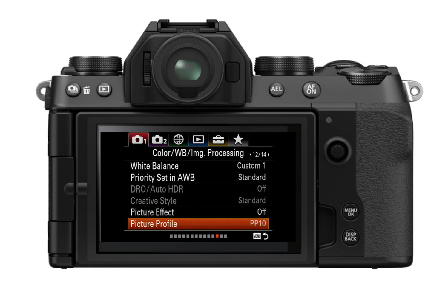 Kameramenu hvor du styre Saturation